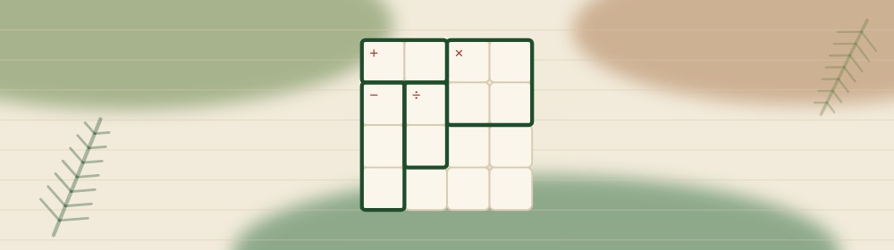 Bandeau Calcudoku : le motif du jeu en bois et verts sur papier crème.