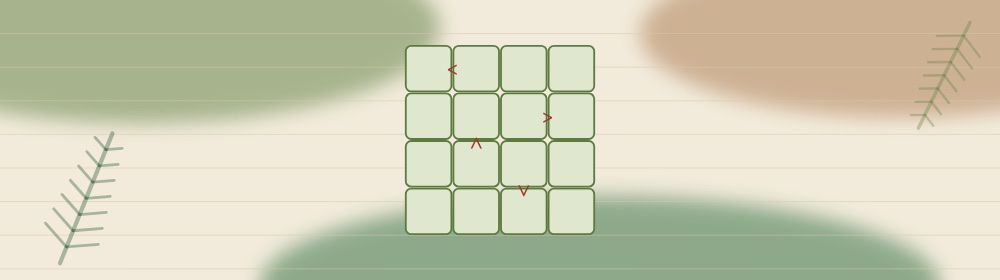 Bandeau Futoshiki : le motif du jeu en bois et verts sur papier crème.