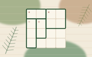 Vignette Calcudoku : le motif du jeu en bois et verts.